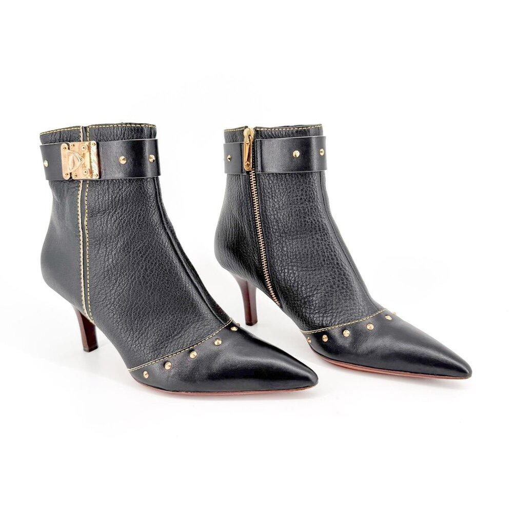 Louis Vuitton S Lock Studded Leather Ankle Boots Black Size 38 US 8 Women’s